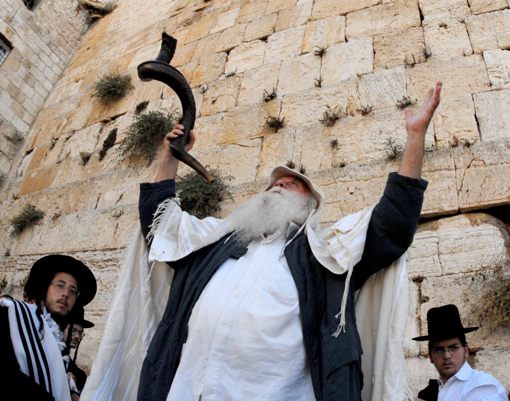 “Slichot” prayer service during the Days of Repentance preceding Yom Kippur at the Western Wall in Jerusalem's Old City