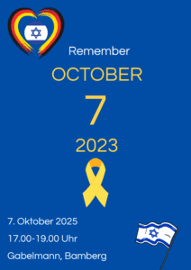 Poster Gedenkveranstaltung zum 7. Oktober 2023 in Bamberg